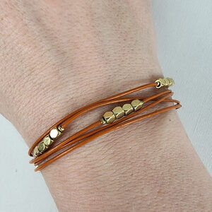 Fossil Orange Gold Beaded Leather Cord Bracelet